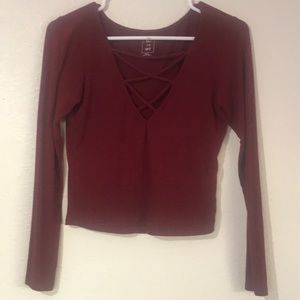 Me to We Dark Red Long Sleeve Crop Top